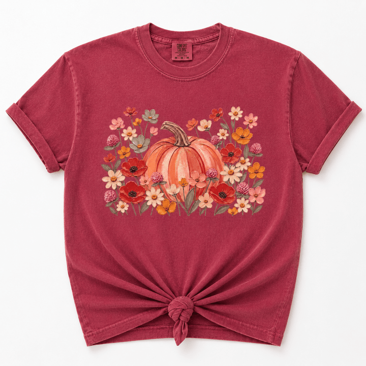 Plus/Reg Short Sleeve Floral Pumpkin Patch Graphic Tee - Freckled Poppy
