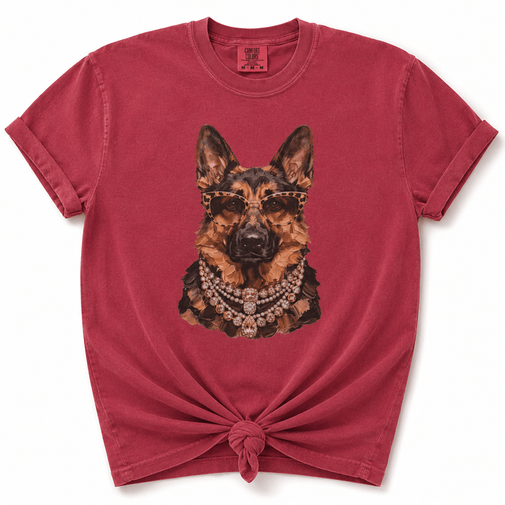Plus/Reg Short Sleeve Glam German Shepherd Graphic Tee - Freckled Poppy
