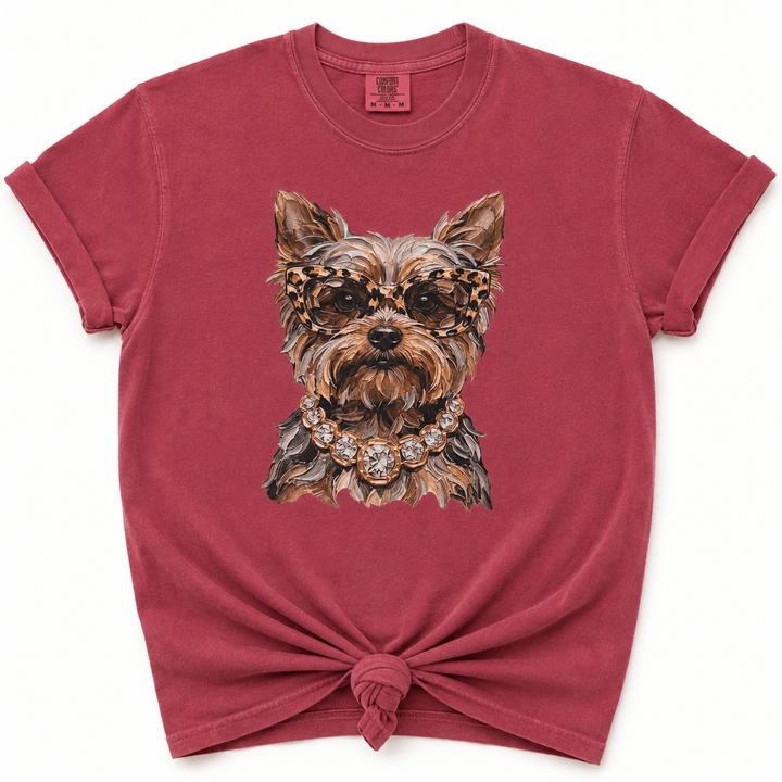 Plus/Reg Short Sleeve Glam Yorkie Graphic Tee - Freckled Poppy