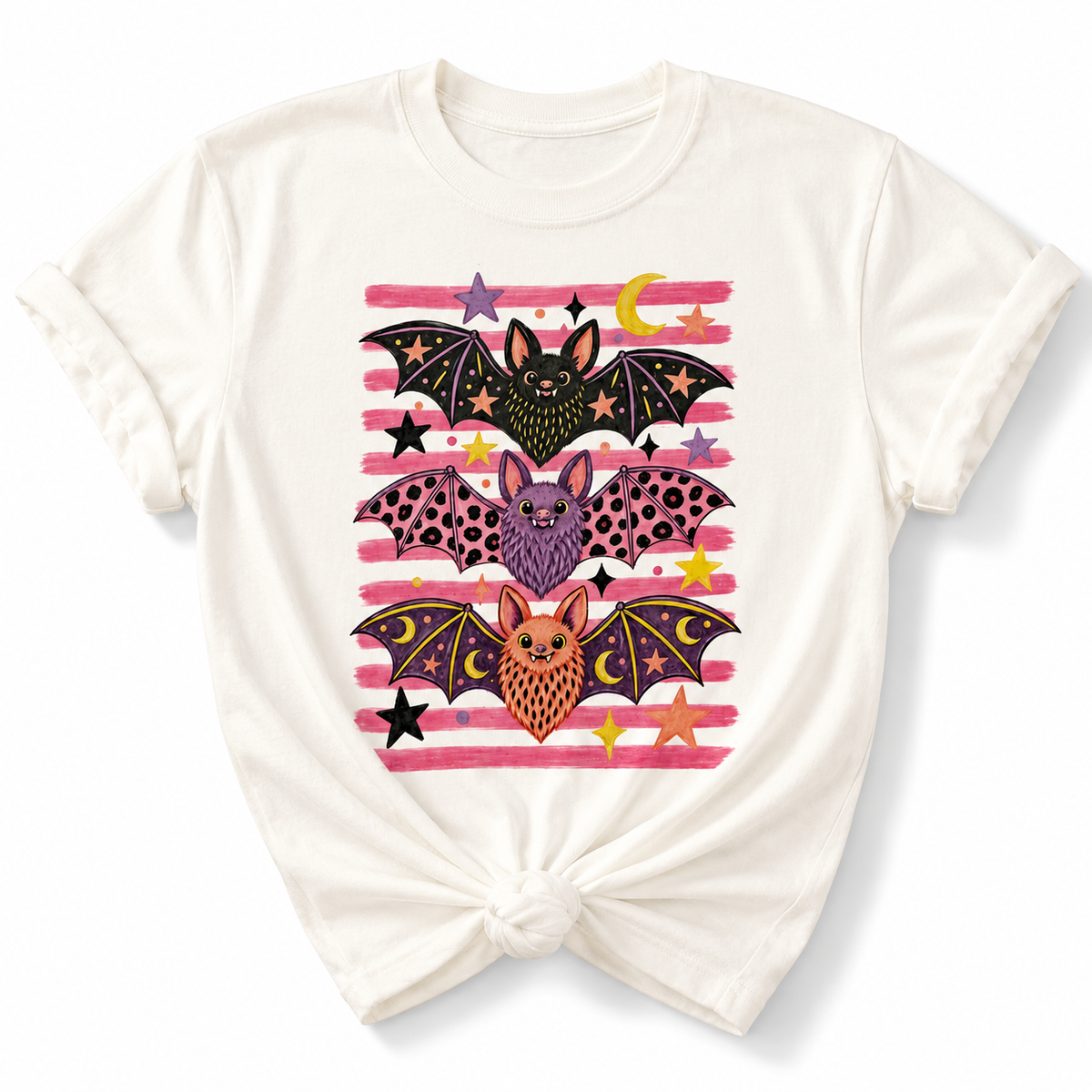 Plus/Reg Short Sleeve Glamorous Bats Halloween Graphic Tee