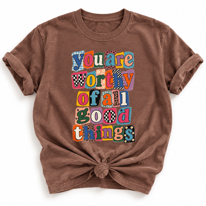 Plus/Reg Short Sleeve "You are Worthy of All Good Things" Graphic Tee - Freckled Poppy