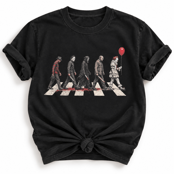 Plus/Reg Short Sleeve Horror Movie Icons Abbey Road Halloween Graphic Tee - Freckled Poppy