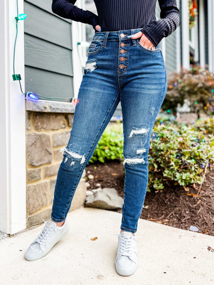 Judy Blue Mid Rise skinny Thermal Patch (Multiple Lengths)