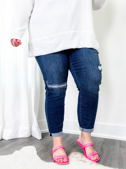 Judy Blue  Casual Friday High Rise Cuffed Boyfriend Distressed Jeans