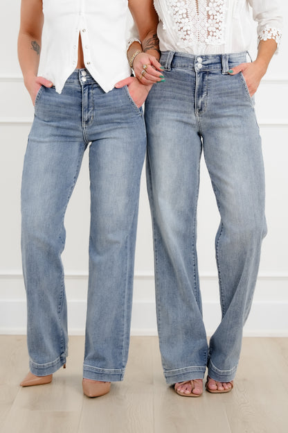 Judy Blue The Destiny High Rise Light Wash Multiple Inseam Wide Leg Trouser Jeans