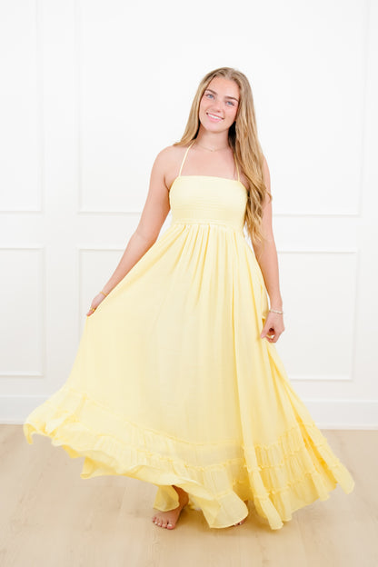 Solid Color Sleeveless Smocked Maxi Dress