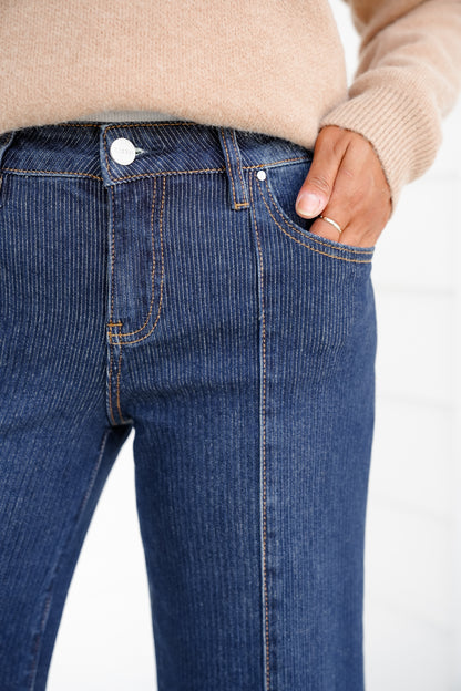 Risen Poppy Lane Mid Rise Dark Wash Wide Leg Jeans with Wide Hem
