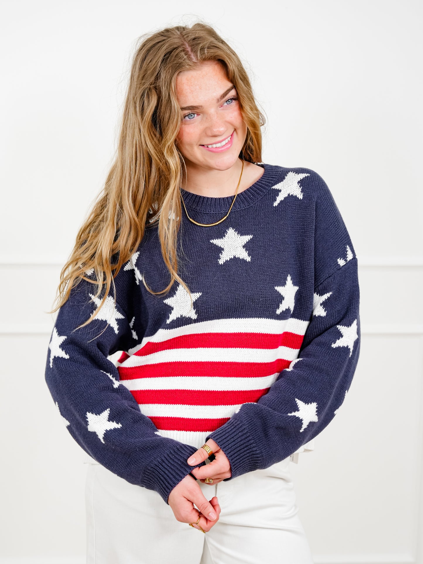 Knit Long Sleeve American Flag Sweater