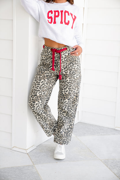 Restock! Leopard Print Pants with Braided Waist Belt