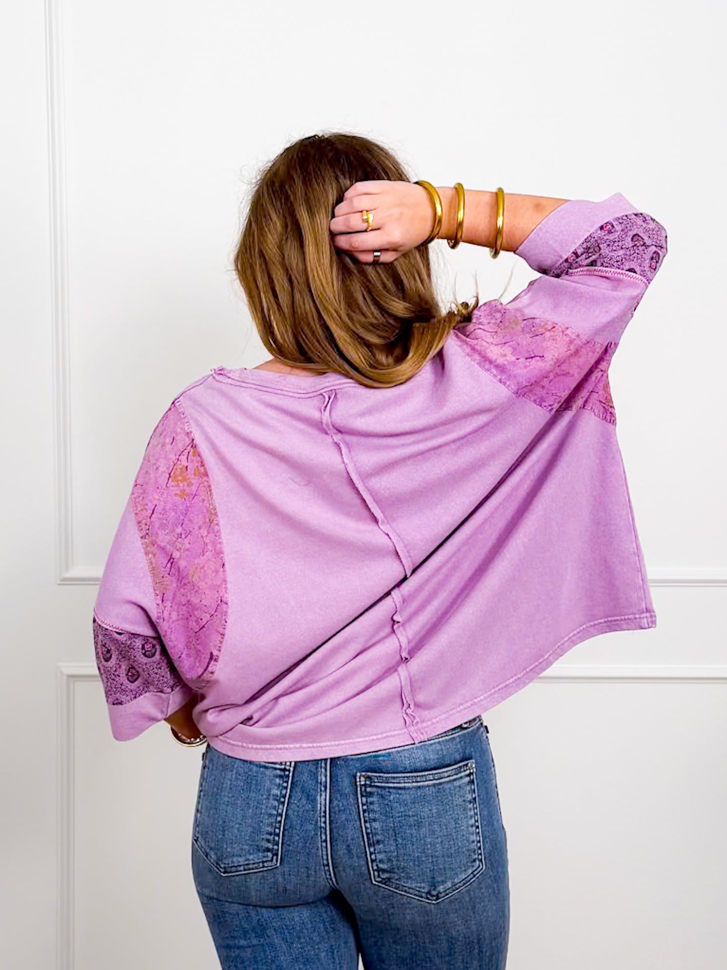 Mineral Wash Short Sleeve Top with Floral Print