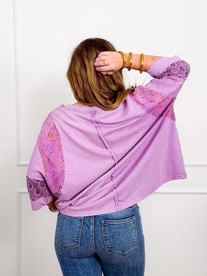 Mineral Wash Short Sleeve Top with Floral Print