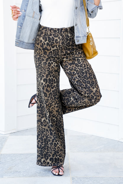 Judy Blue High Rise Leopard Retro Wide Leg Jeans