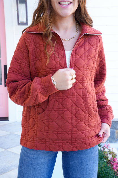 Plus/Reg Long Sleeve Quilted Zip Up Sweatshirt