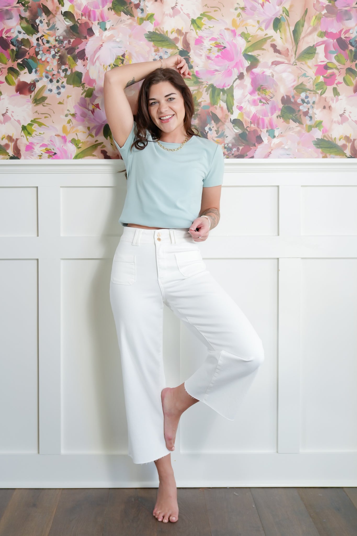 Judy Blue High Rise White Cropped Wide Leg Jeans with Patch