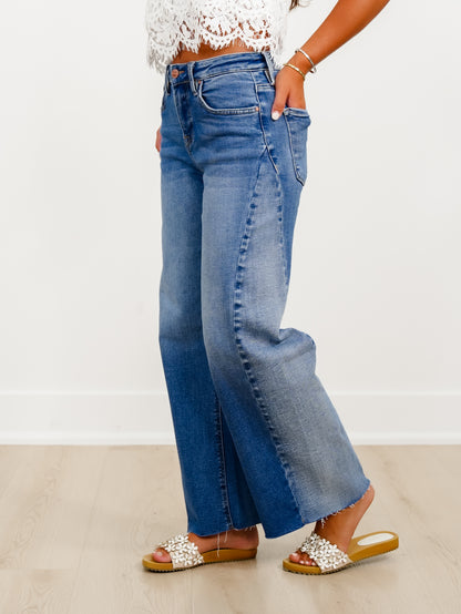 Risen High Rise Medium Wash Slouchy Barrel Jeans With Contrasting Wash