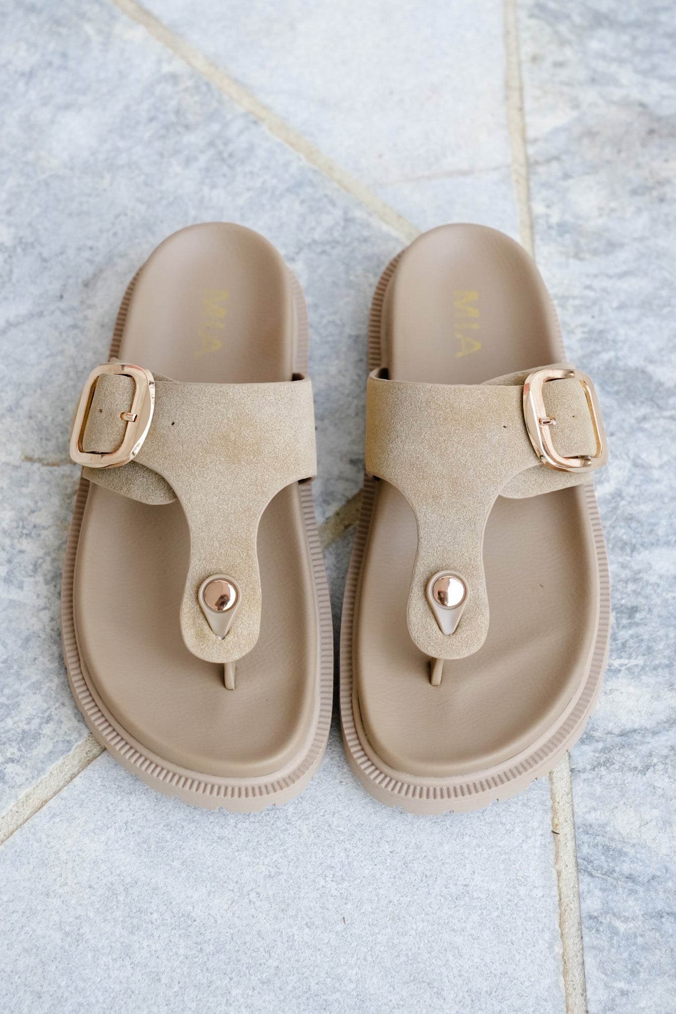 MIA Vegan Suede Buckle Thong Sandal