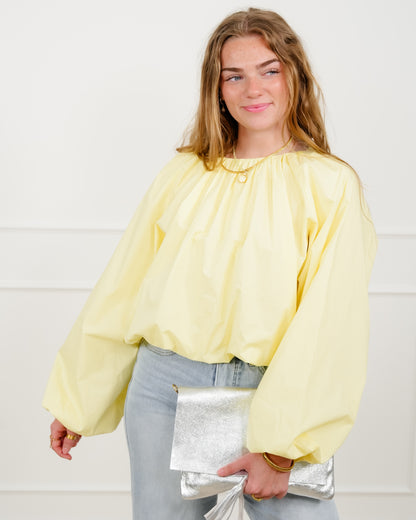 Cropped Long Sleeve Round Neck Blouse