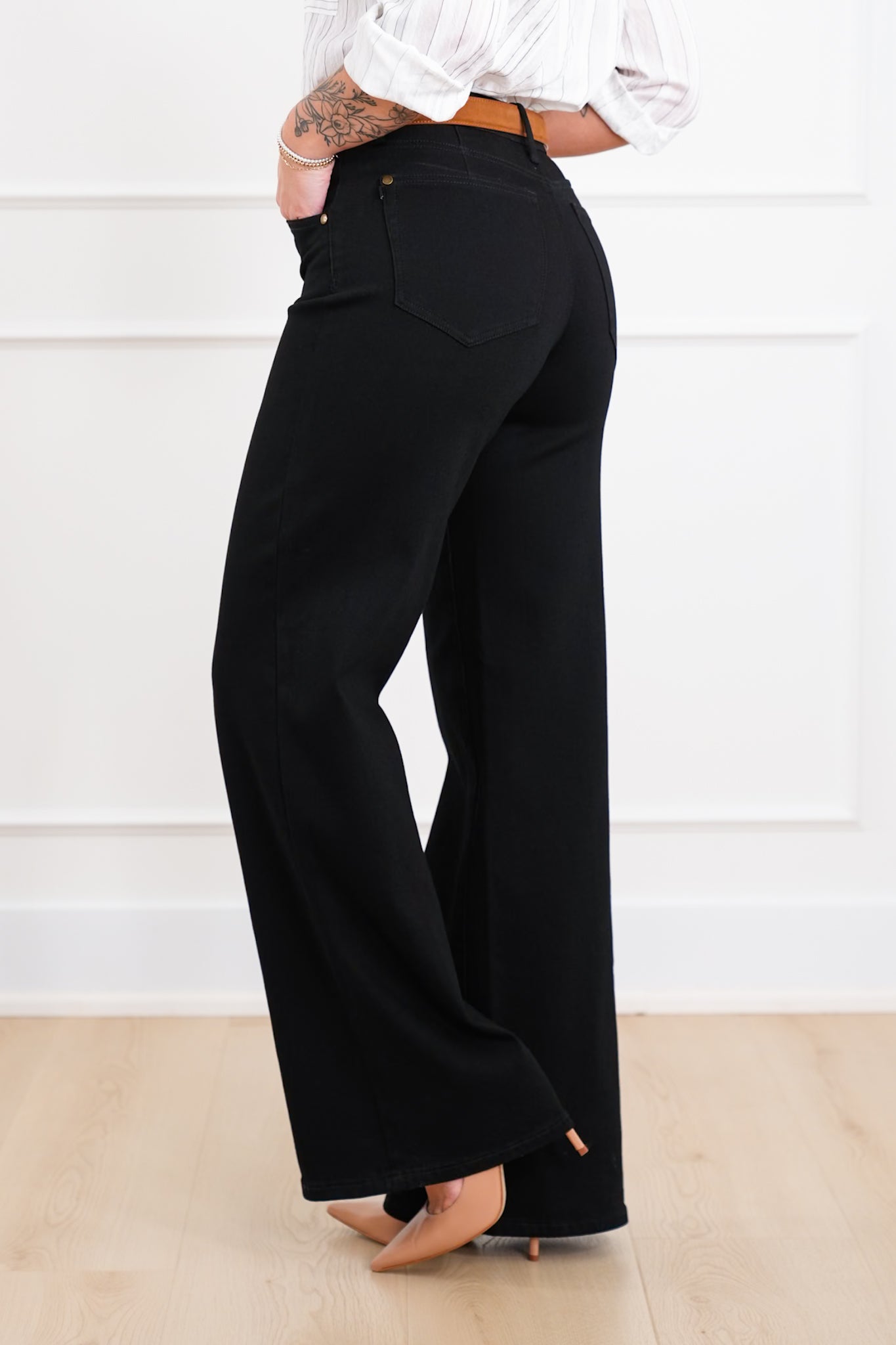 Judy Blue High Rise Black Retro Wide Leg Jeans with Slimming Yoke Seaming