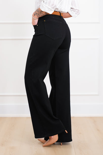 Judy Blue High Rise Black Retro Wide Leg Jeans with Slimming Yoke Seaming