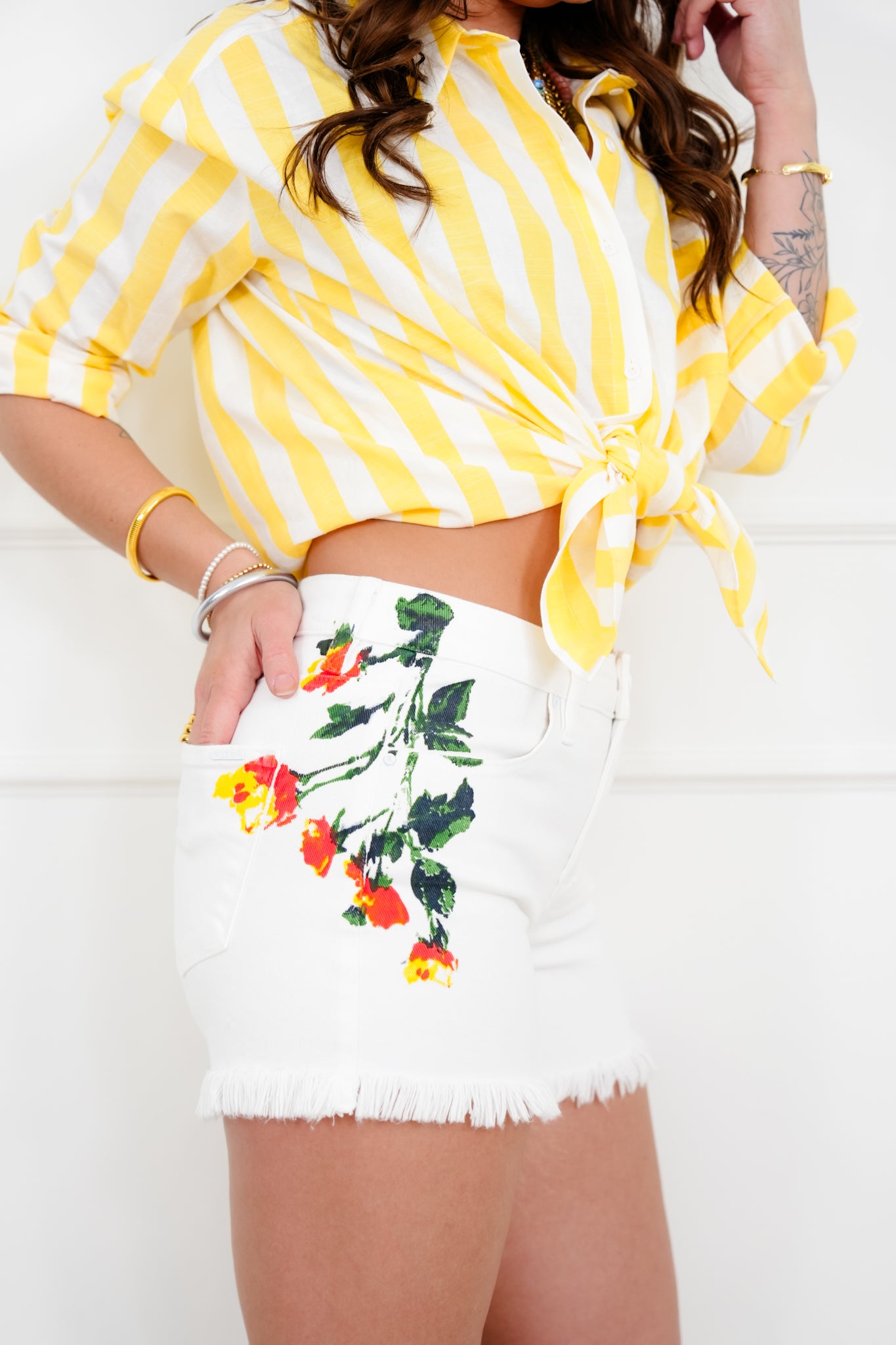 Risen White Tummy Control Flower Print Shorts