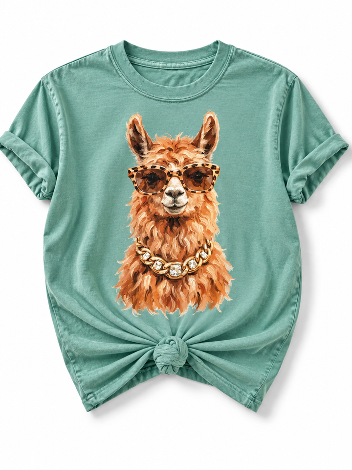 Plus/Reg Short Sleeve Glam Llama Graphic Tee