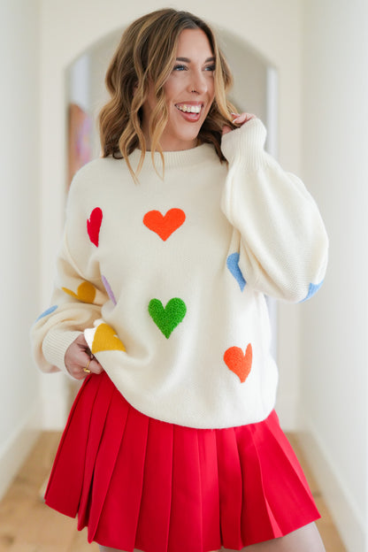 Heart Pattern Long Balloon Sleeve Sweater