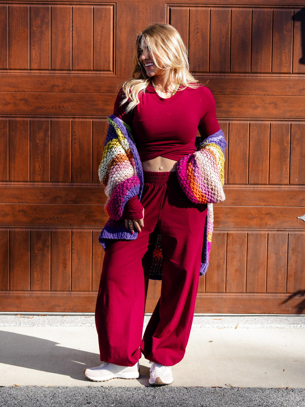 Solid Knit Cross Over Long Sleeve Top and Pants Set