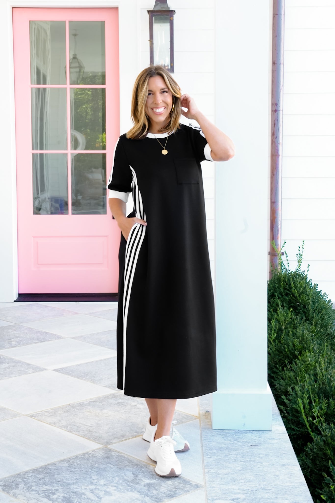 Short Sleeve Maxi Dress with Side Stripe