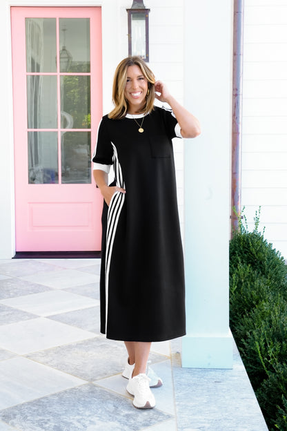 Short Sleeve Maxi Dress with Side Stripe