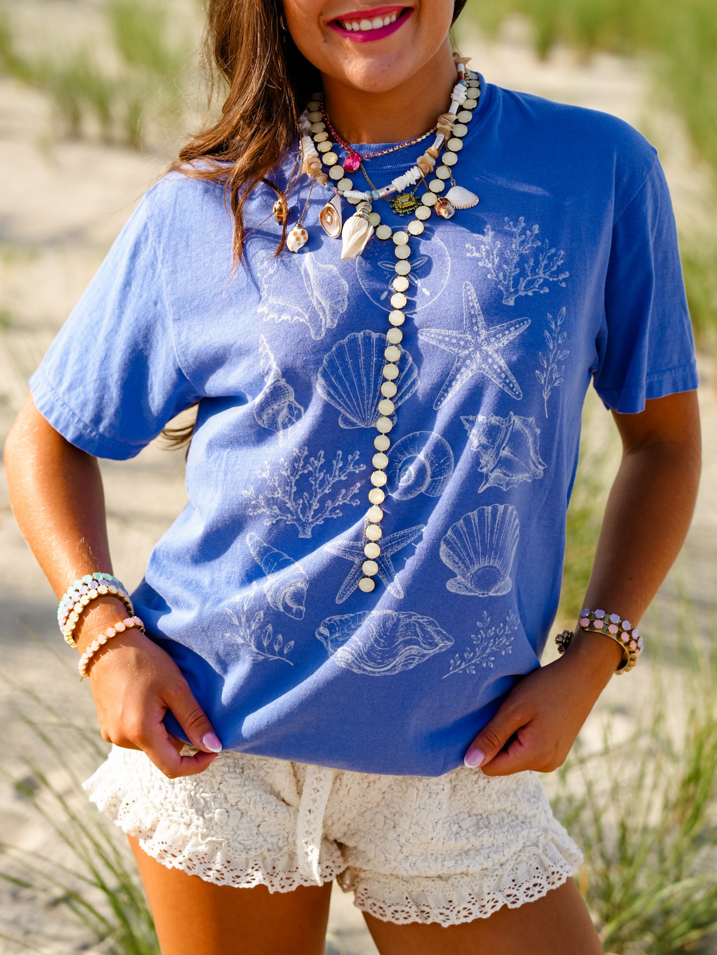 Plus/Reg Short Sleeve Seashells and Coral Graphic Tee - Freckled Poppy