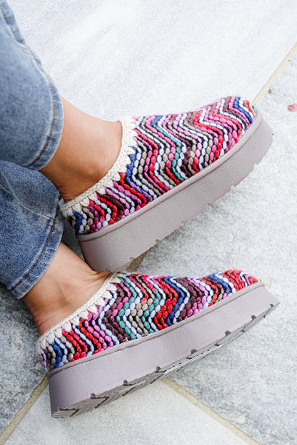 Colorful Chevron Knit Platform Mule Slippers