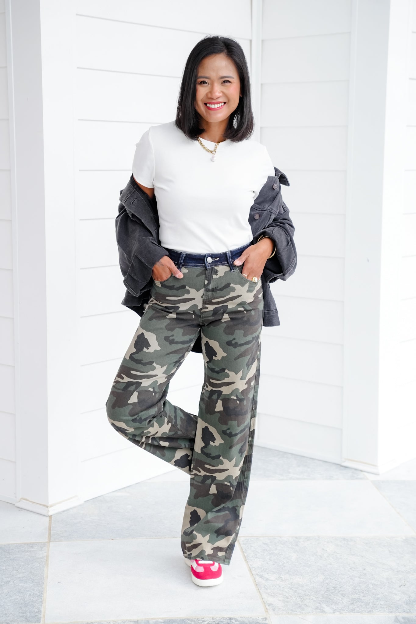 Risen Mid Rise Camo Wide Straight Leg Pants