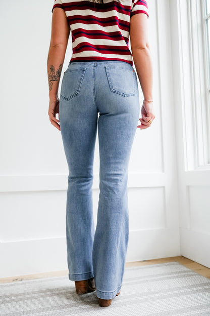 Judy Blue Mid Rise Medium Wash Bootcut Jeans with Front Patch Pockets