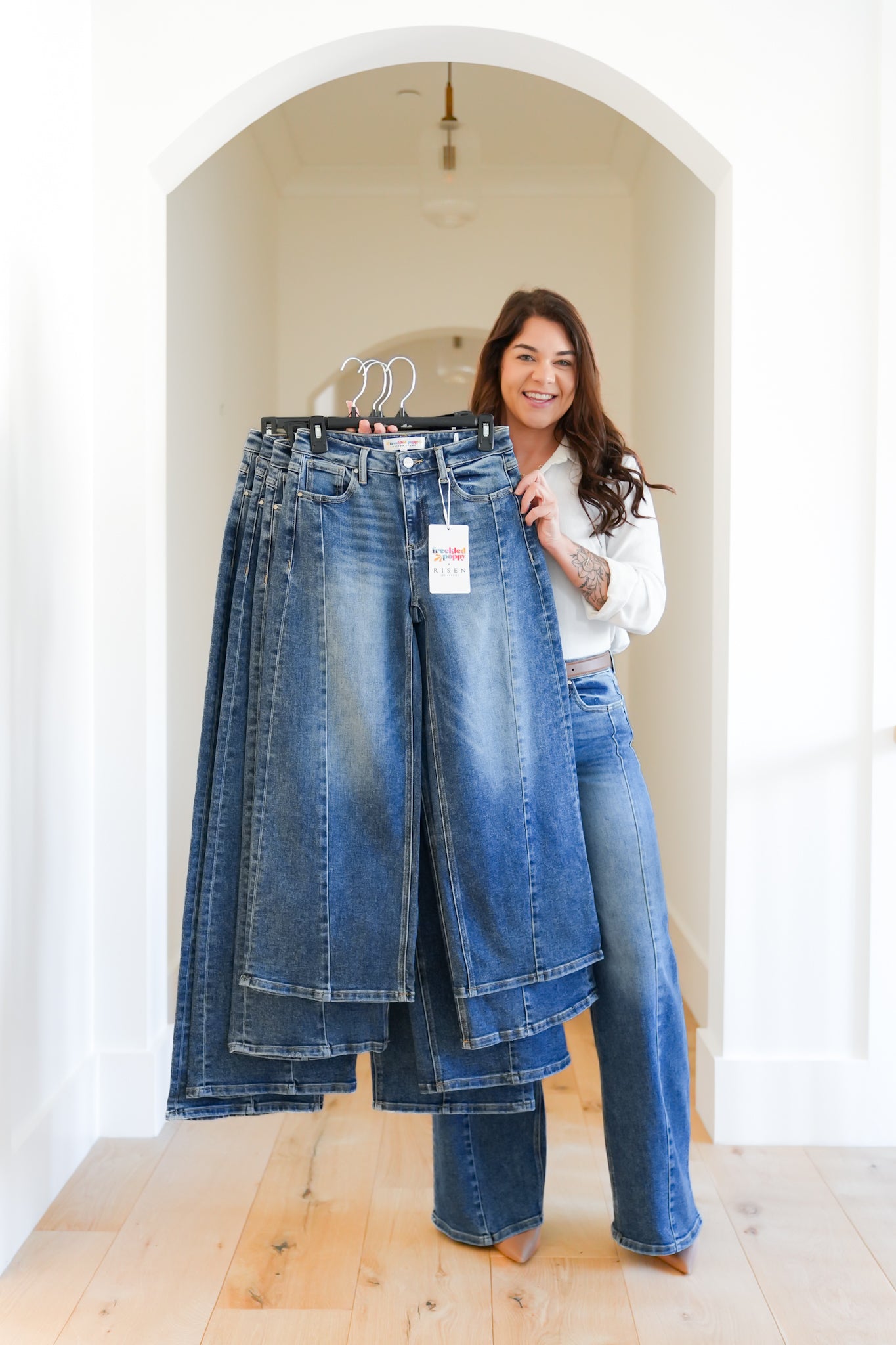 Risen Multi Inseam Dark Wash Wide Leg Seam Front Jeans