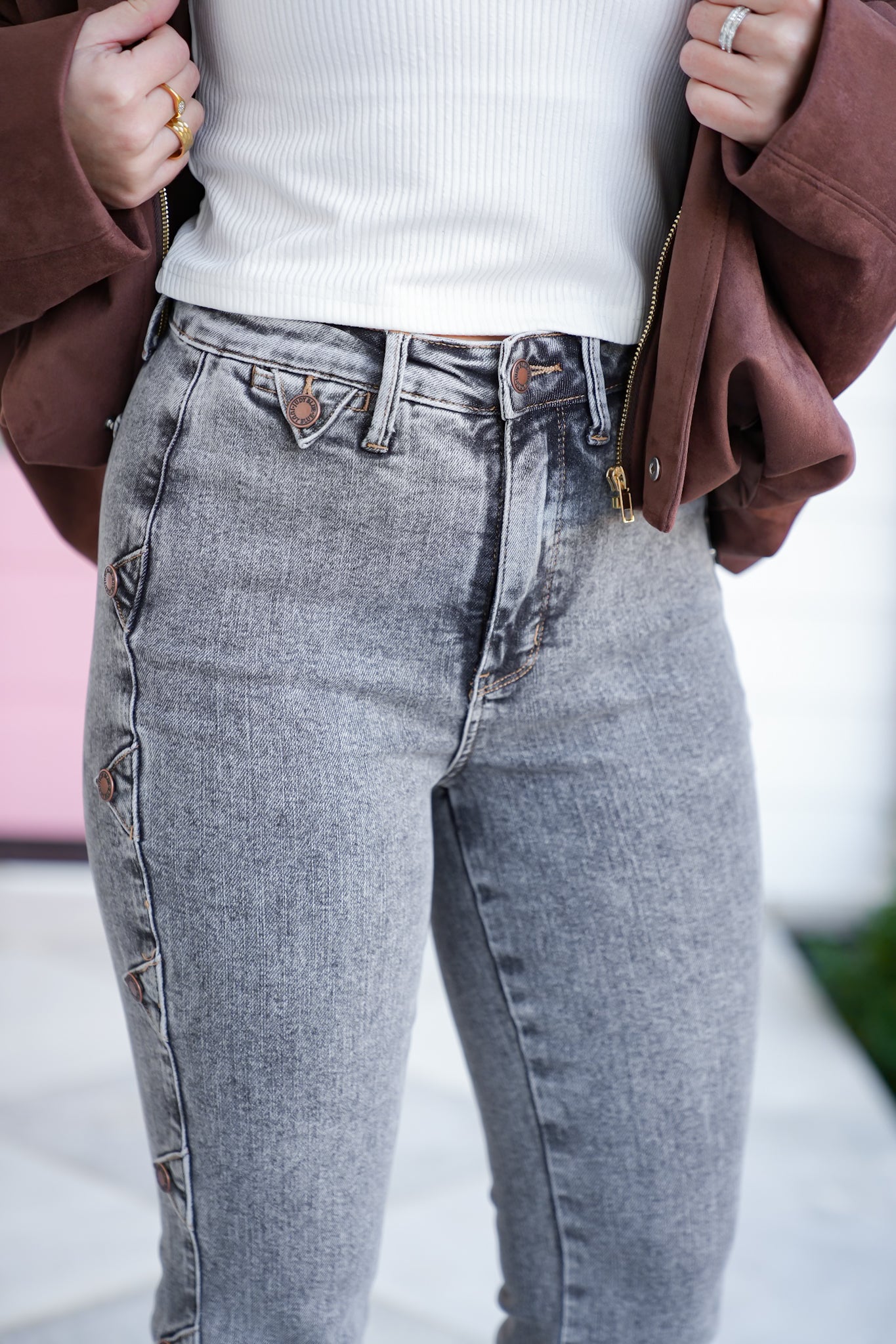 Judy Blue High Rise Grey Tummy Control Bootcut Jeans with Western Side Seam