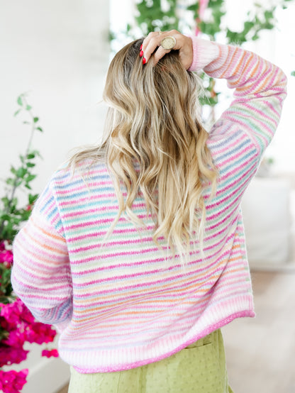 Sherbet Dreams Stripe Long Sleeve Button Down Cardigan