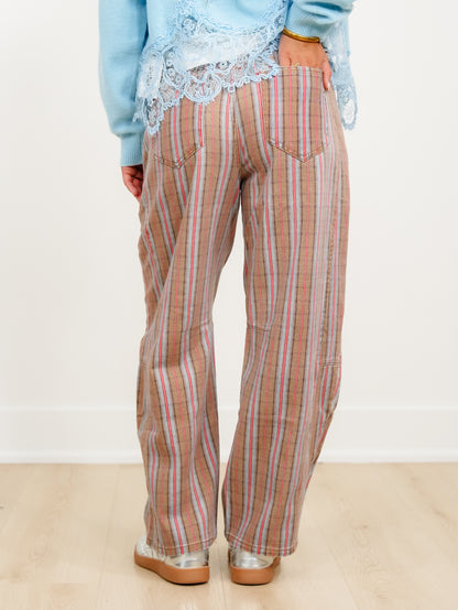 Vintage Wash Plaid Print Barrel Leg Pants