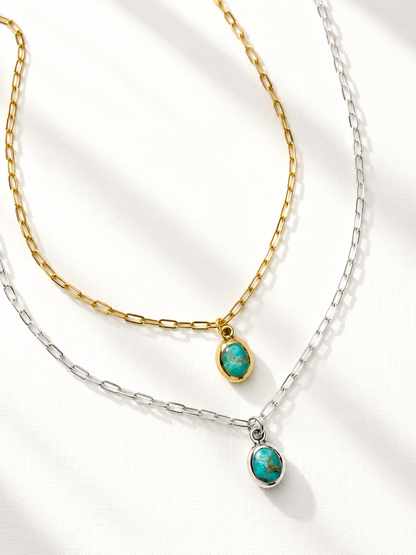 BOHO SOL Turquoise Oval Dainty Necklace