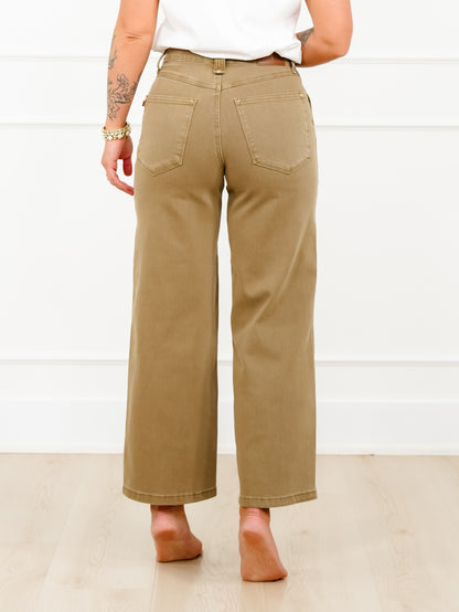 Judy Blue High Rise Yoke Front Brown Wide Leg Ankle Jeans