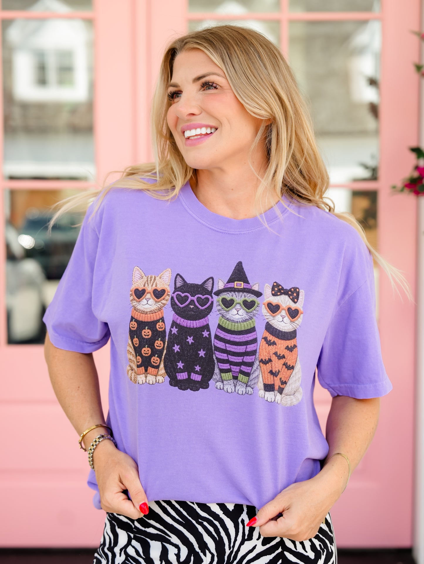 Plus/Reg Short Sleeve Halloween Sweater Kittens Graphic Tee