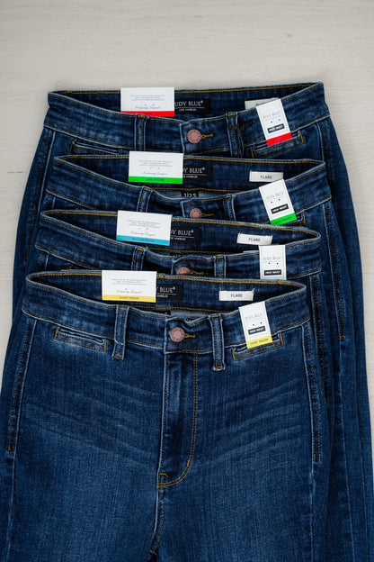 Judy Blue "The Sadie" Multi Inseam High Rise Dark Wash Trouser Flare Jeans