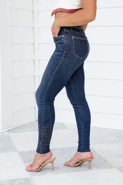 Judy Blue Dark Wash Skinny Jeans With Western Embroidery