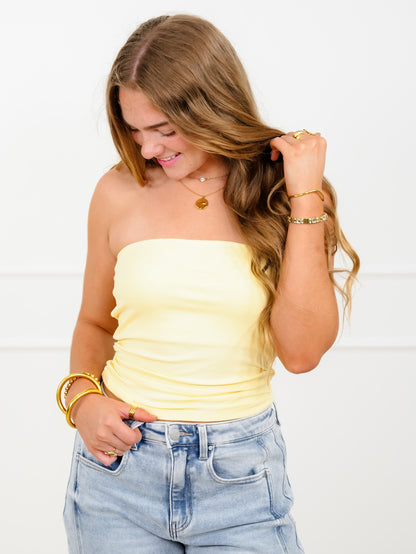 Solid Knit Tube Top with Ruched Sides