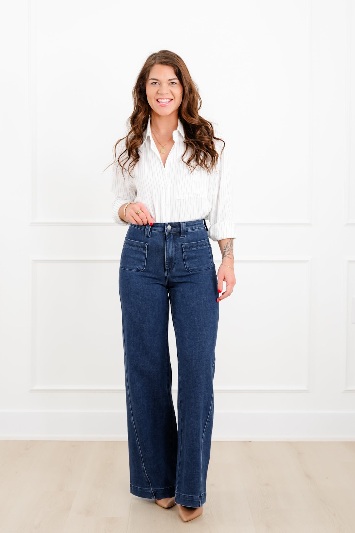 Judy Blue "The Blaire" High Rise Dark Wash Retro Wide Leg Jeans with Twisted Seams