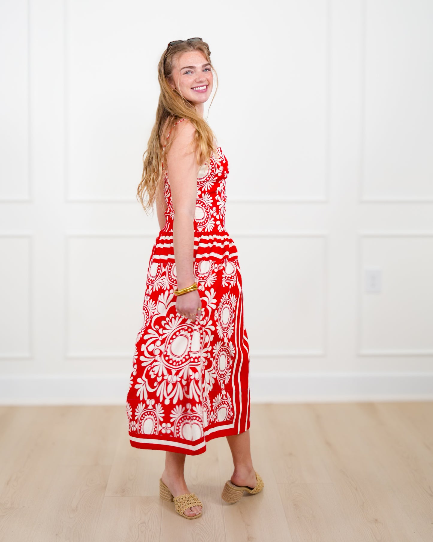Floral Pattern Sleeveless Midi Dress