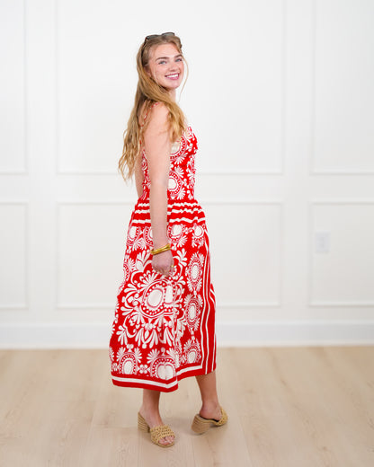 Floral Pattern Sleeveless Midi Dress