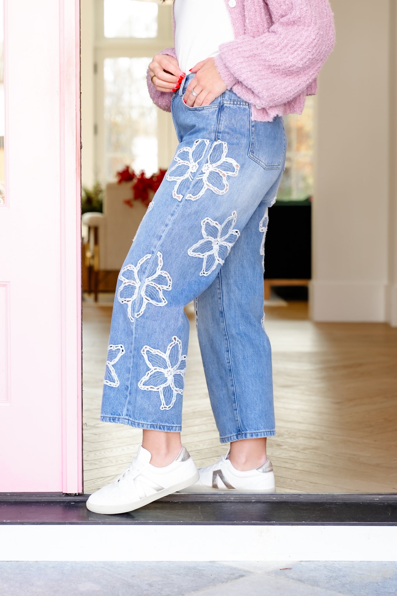 Floral Embroidered Straight Leg Jeans