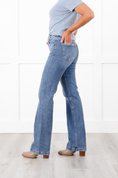 Risen High Rise Medium Wash Tummy Control Straight Leg Jeans