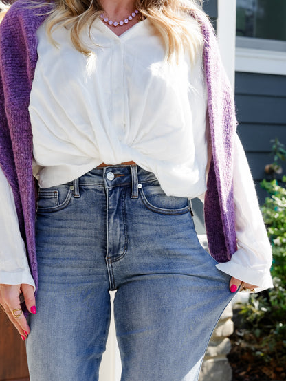 Judy Blue The Sunday Social High Rise Petite/Reg Tummy Control Peggy Ankle Straight Leg Jeans