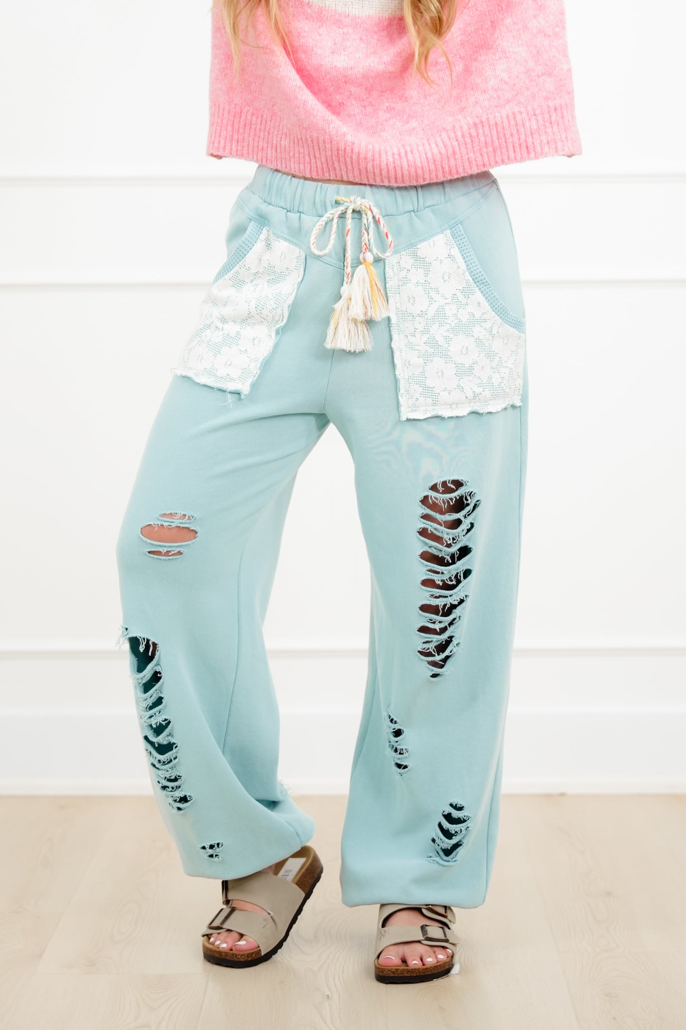 POL Distressed Elastic Waistband Jogger Pants